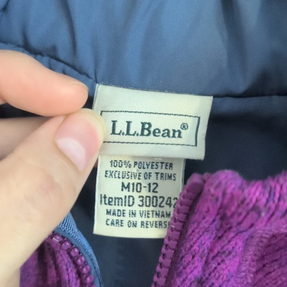 L.L Bean Purple Thick Hoodie Jacket Full Zip Size Girl's Medium (10/12)